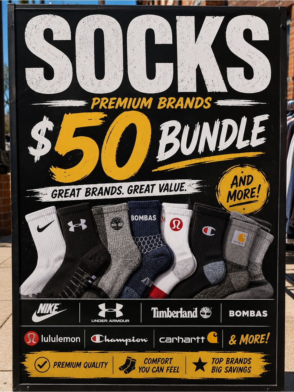 Assorted Crew Socks Bundle - White, Black, Gray, Navy - Premium Brands